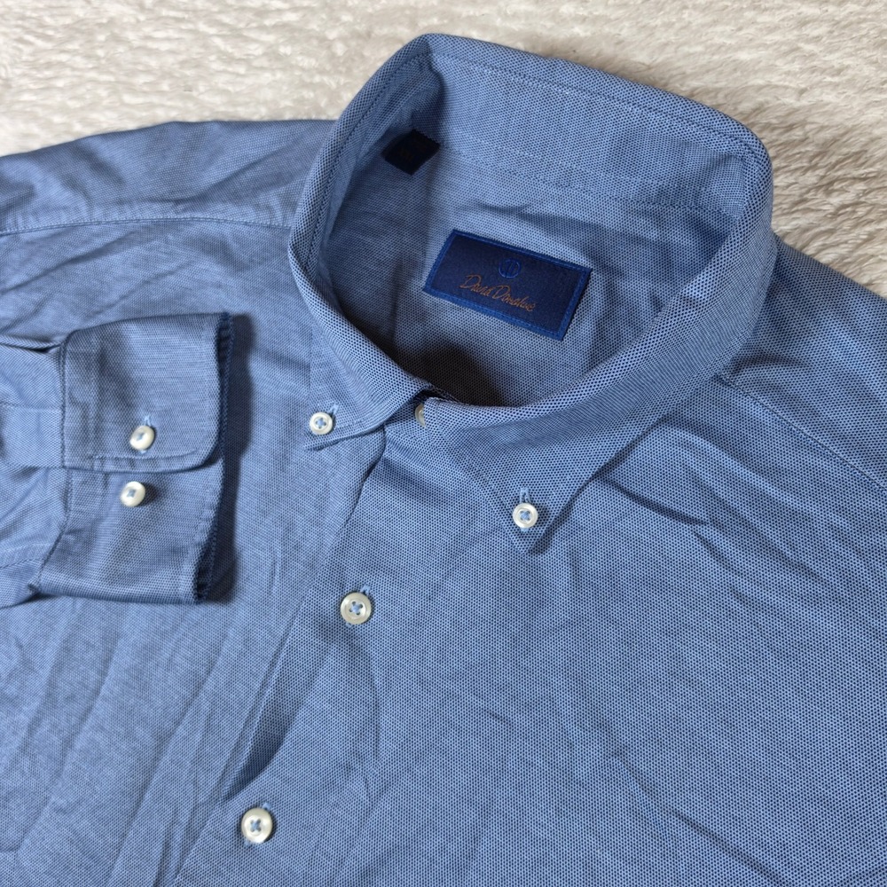 David Donahue Button Up Mens XXL Blue L/S Micro Pattern 0819222